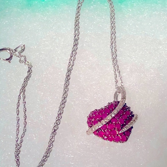 Natural Ruby and Diamond Sterling Silver Necklace - Picture 7 of 12